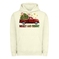Pigment Pistachio Merry And Bright Christmas Trees Truck Urban Hoodie - FaDigitalArtStudio