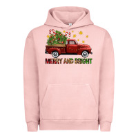 Pigment Salmon Merry And Bright Christmas Trees Truck Urban Hoodie - FaDigitalArtStudio