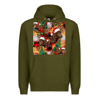 Army Green christmas horse leopard tartan Premium Hoodie - FaDigitalArtStudio
