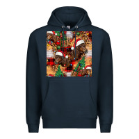 Navy christmas horse leopard tartan Premium Hoodie - FaDigitalArtStudio