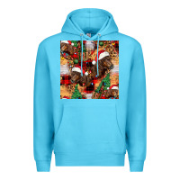 Ocean Blue christmas horse leopard tartan Premium Hoodie - FaDigitalArtStudio