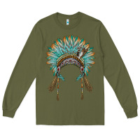 Army Green native american headdress turquise Long Sleeve Tee - BarkalooDesign