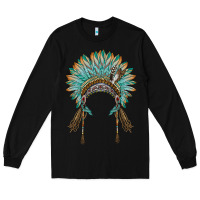 Black native american headdress turquise Long Sleeve Tee - BarkalooDesign