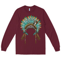 Burgundy native american headdress turquise Long Sleeve Tee - BarkalooDesign