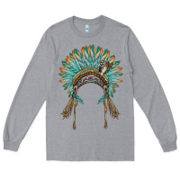 Heather Grey native american headdress turquise Long Sleeve Tee - BarkalooDesign