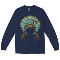 Navy native american headdress turquise Long Sleeve Tee - BarkalooDesign