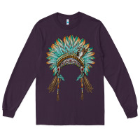 Plum native american headdress turquise Long Sleeve Tee - BarkalooDesign