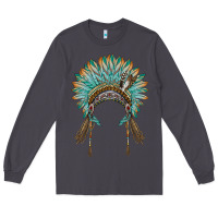 Smoke native american headdress turquise Long Sleeve Tee - BarkalooDesign