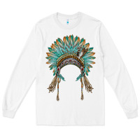 White native american headdress turquise Long Sleeve Tee - BarkalooDesign