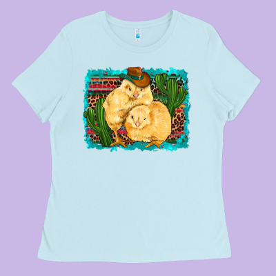 Western Cowboy Chicks Cactus Coop Animals  Leopard Serape Turquoise Ladies Tee Designed By Artiststas