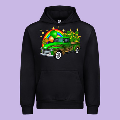 St Patricks Shamrock Gold Rainbow Balloon Candy Truck Urban Hoodie Designed By Fadigitalartstudio