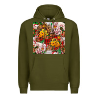 Army Green christmas pig  tartan with  hay and christmas ligh Premium Hoodie - FaDigitalArtStudio
