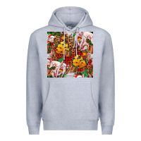 Heather Grey christmas pig  tartan with  hay and christmas ligh Premium Hoodie - FaDigitalArtStudio