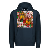 Navy christmas pig  tartan with  hay and christmas ligh Premium Hoodie - FaDigitalArtStudio