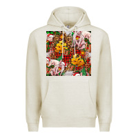 Oatmeal Heather christmas pig  tartan with  hay and christmas ligh Premium Hoodie - FaDigitalArtStudio