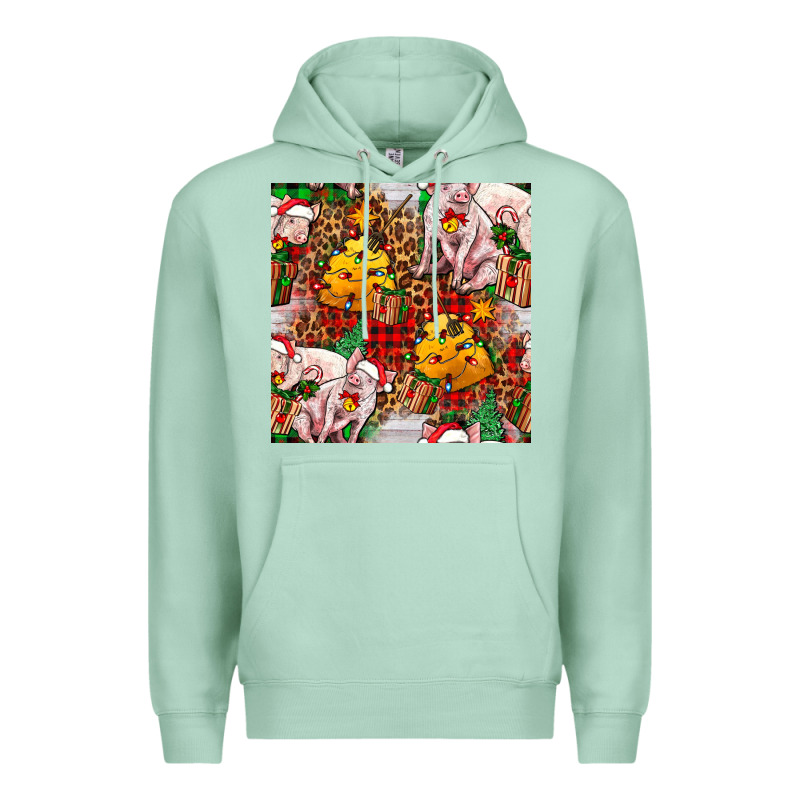 Christmas Pig  Tartan With  Hay And Christmas Ligh Premium Hoodie by FaDigitalArtStudio | Teevron