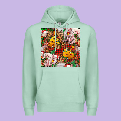 Christmas Pig  Tartan With  Hay And Christmas Ligh Premium Hoodie Designed By Fadigitalartstudio