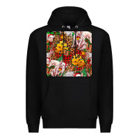 Black christmas pig  tartan with  hay and christmas ligh Premium Hoodie - FaDigitalArtStudio
