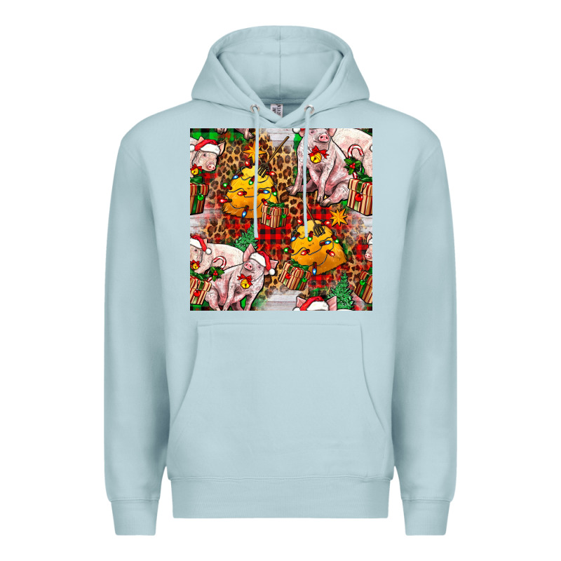Christmas Pig  Tartan With  Hay And Christmas Ligh Premium Hoodie by FaDigitalArtStudio | Teevron