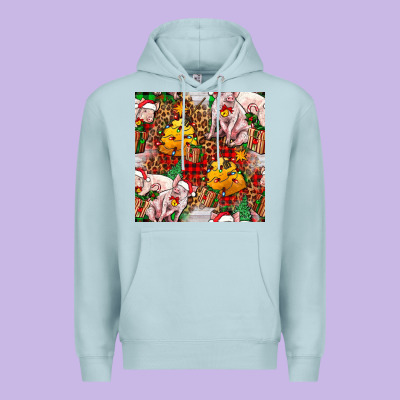 Christmas Pig  Tartan With  Hay And Christmas Ligh Premium Hoodie Designed By Fadigitalartstudio