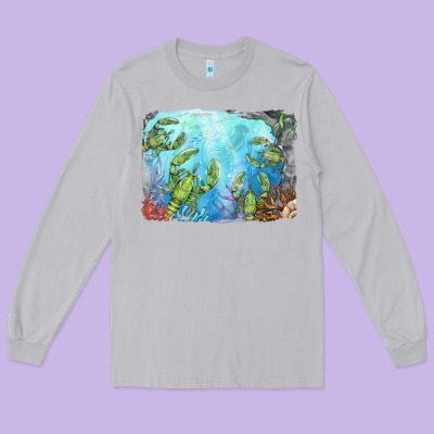 Lobster Background Long Sleeve Tee Designed By Barkaloodesign