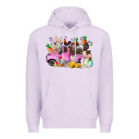 Lilac easter day farm animals truck Premium Hoodie - RacoonDesign