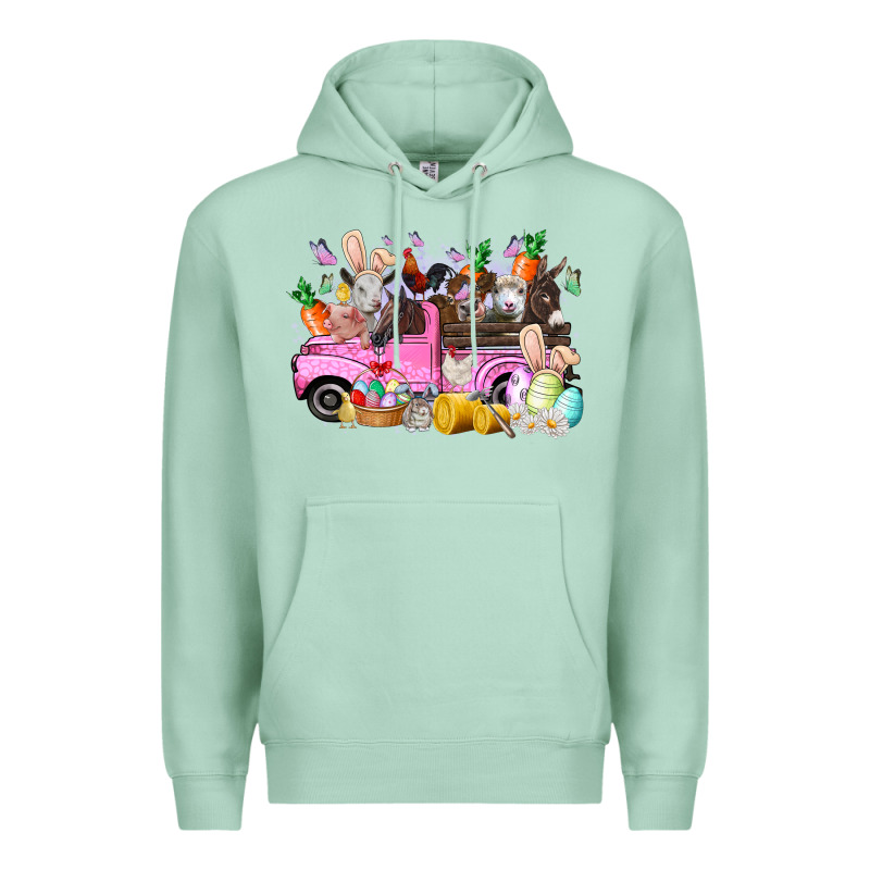 Easter Day Farm Animals Truck Premium Hoodie by RacoonDesign | Teevron