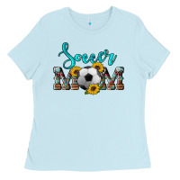 Baby Blue western leopard cowhide sunflowers  glitter mom soccer Ladies Tee - Artiststas
