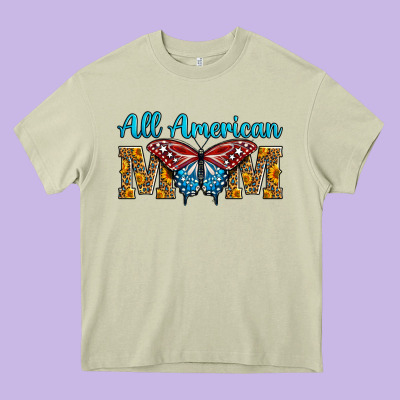 All American Mom Butterfly Heavy Core Tee Designed By Lillyallendesigns