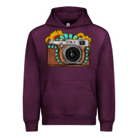 Mauve Wine Sunflower Gemstone Vintage Camera Urban Hoodie - FaDigitalArtStudio