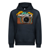 Navy Sunflower Gemstone Vintage Camera Urban Hoodie - FaDigitalArtStudio