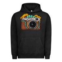 Pigment Black Sunflower Gemstone Vintage Camera Urban Hoodie - FaDigitalArtStudio