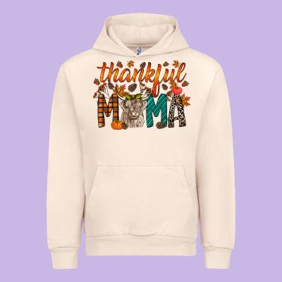 Thankful Mama Highland Cow Urban Hoodie Designed By Racoondesign