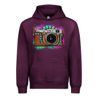 Mauve Wine tie dye gemstone vintage camera Urban Hoodie - FaDigitalArtStudio