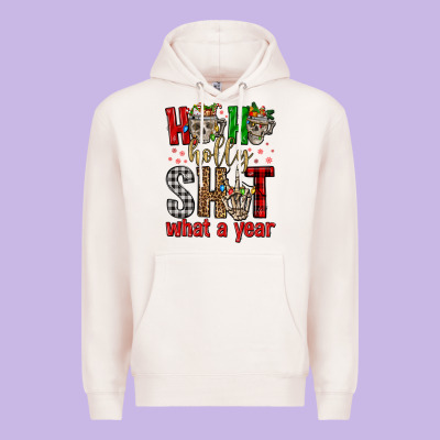 Ho Ho Holly Shit What A Year Premium Hoodie Designed By Fadigitalartstudio