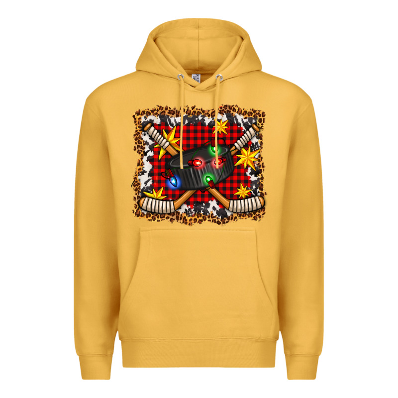 Hockey Christmas With Lights And Stars Premium Hoodie by FaDigitalArtStudio | Teevron