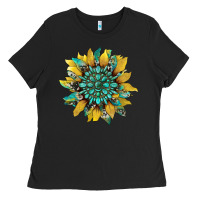 Black sunflower with gemstone and cowhide Ladies Tee - Artiststas
