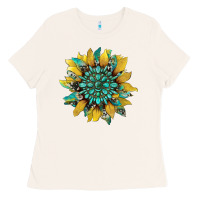 Bone sunflower with gemstone and cowhide Ladies Tee - Artiststas