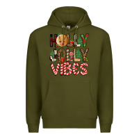 Army Green holly jolly vibes Premium Hoodie - FaDigitalArtStudio