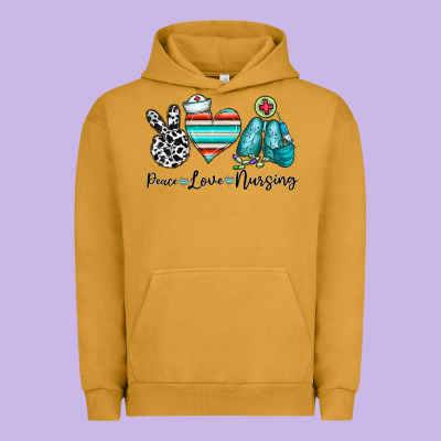 Peace Love Nursing Urban Hoodie Designed By Cowhidedigitalart