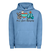 Pigment Pebble Blue peace love nursing Urban Hoodie - CowhideDigitalArt