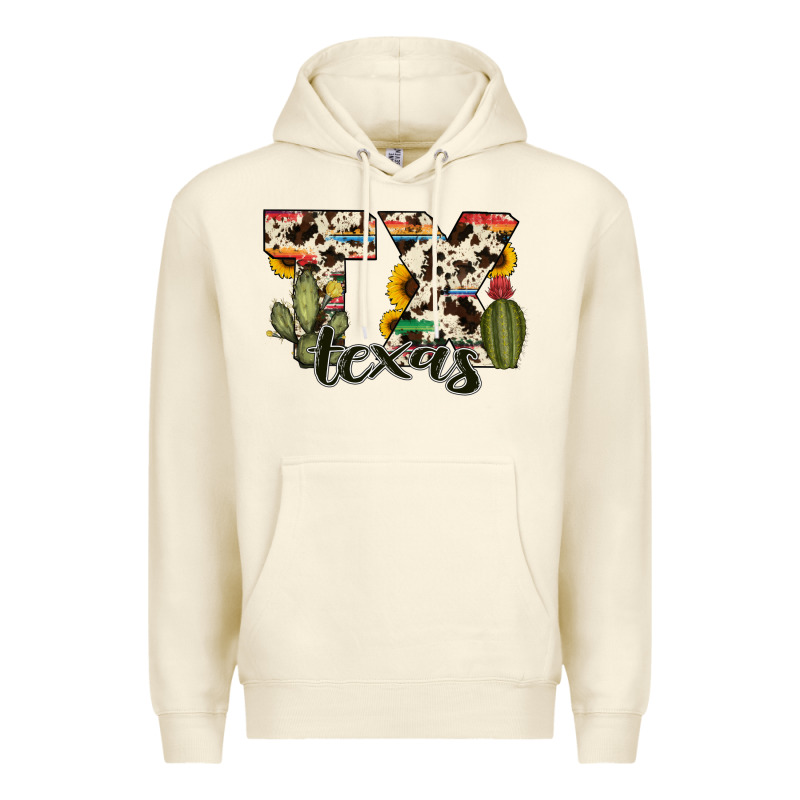 Texas State Cowhide Serape Cactus Premium Hoodie by RanaPortraitStore | Teevron