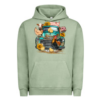 Pigment Oil Green farm truck farm animals Urban Hoodie - FaDigitalArtStudio