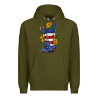 Army Green american cowboy boot with sunflower Premium Hoodie - HRA Design Shop
