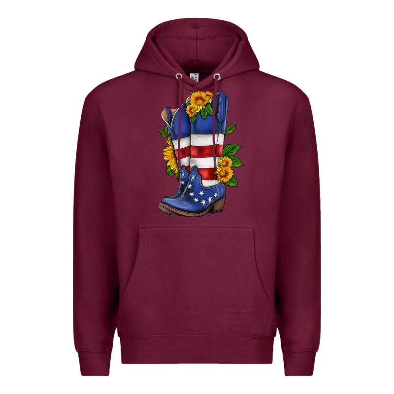 American Cowboy Boot With Sunflower Premium Hoodie by HRA Design Shop | Teevron