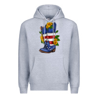 Heather Grey american cowboy boot with sunflower Premium Hoodie - HRA Design Shop