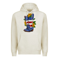 Oatmeal Heather american cowboy boot with sunflower Premium Hoodie - HRA Design Shop