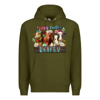 Army Green happy easter heifer Premium Hoodie - RacoonDesign