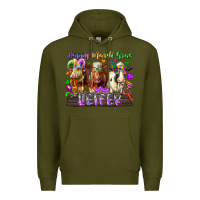 Army Green happy mardi gras heifer Premium Hoodie - RacoonDesign