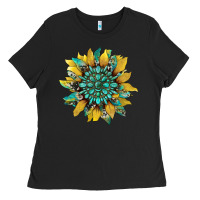 Black sunflower with gemstone and cowhide Ladies Tee - Artiststas